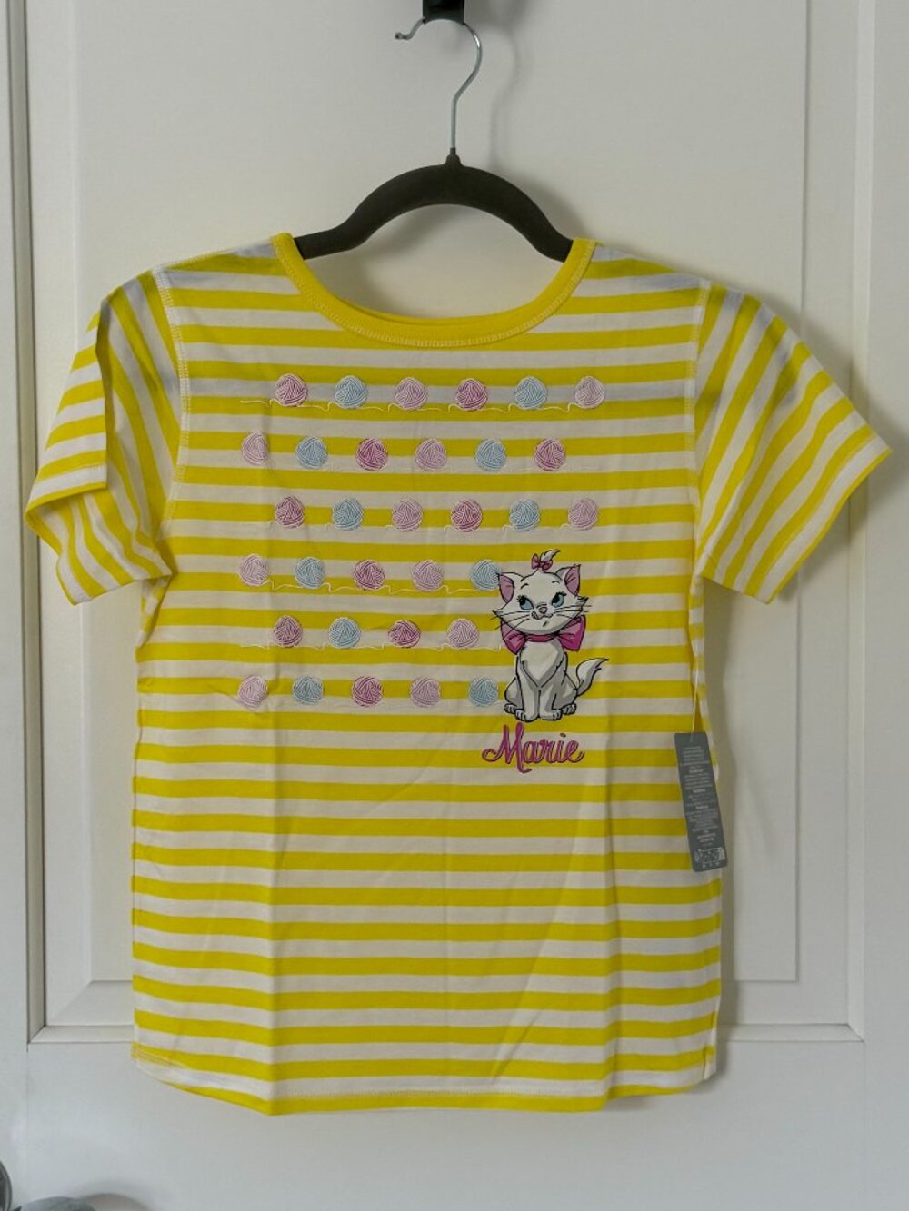 NWT Disney Store Girls Marie Aristocats Yellow and White Stripe Tee SZ MED